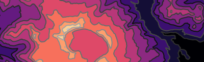 Una captura de pantalla corta y ancha de un mapa hipsométrico, donde la elevación se muestra en tonos variados de negro-púrpura-naranja. La cosa representada es el volcán Katmai, Alaska.